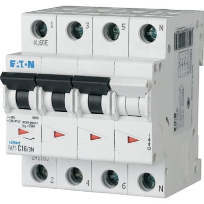 Eaton FAZT-B6/3N Miniature Circuit Breaker — 3P+N, Type B, 6 A, 25 kA