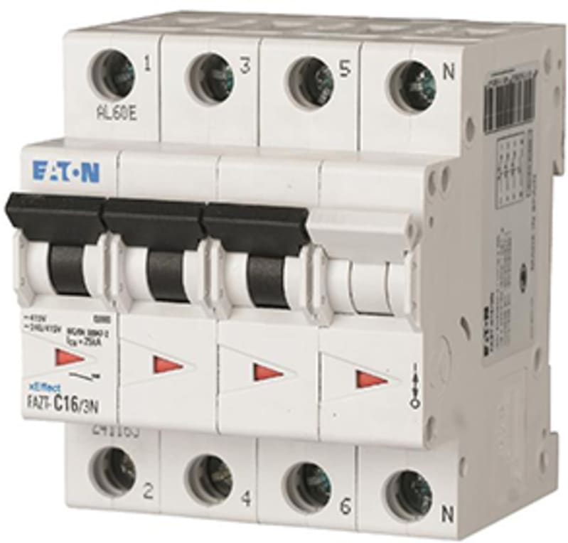 Eaton FAZT-B15/3N Miniature Circuit Breaker — 3P+N, Type B, 15 A, 25 kA