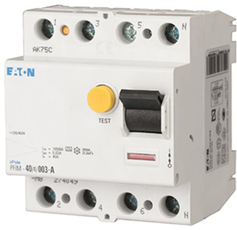Eaton xPole PFIM Residual Current Circuit Breaker (RCCB) — Type A, 4-Pole, 40 A, 30 mA, Short-Time Delayed (PFIM-40/4/003-G/A-MW)