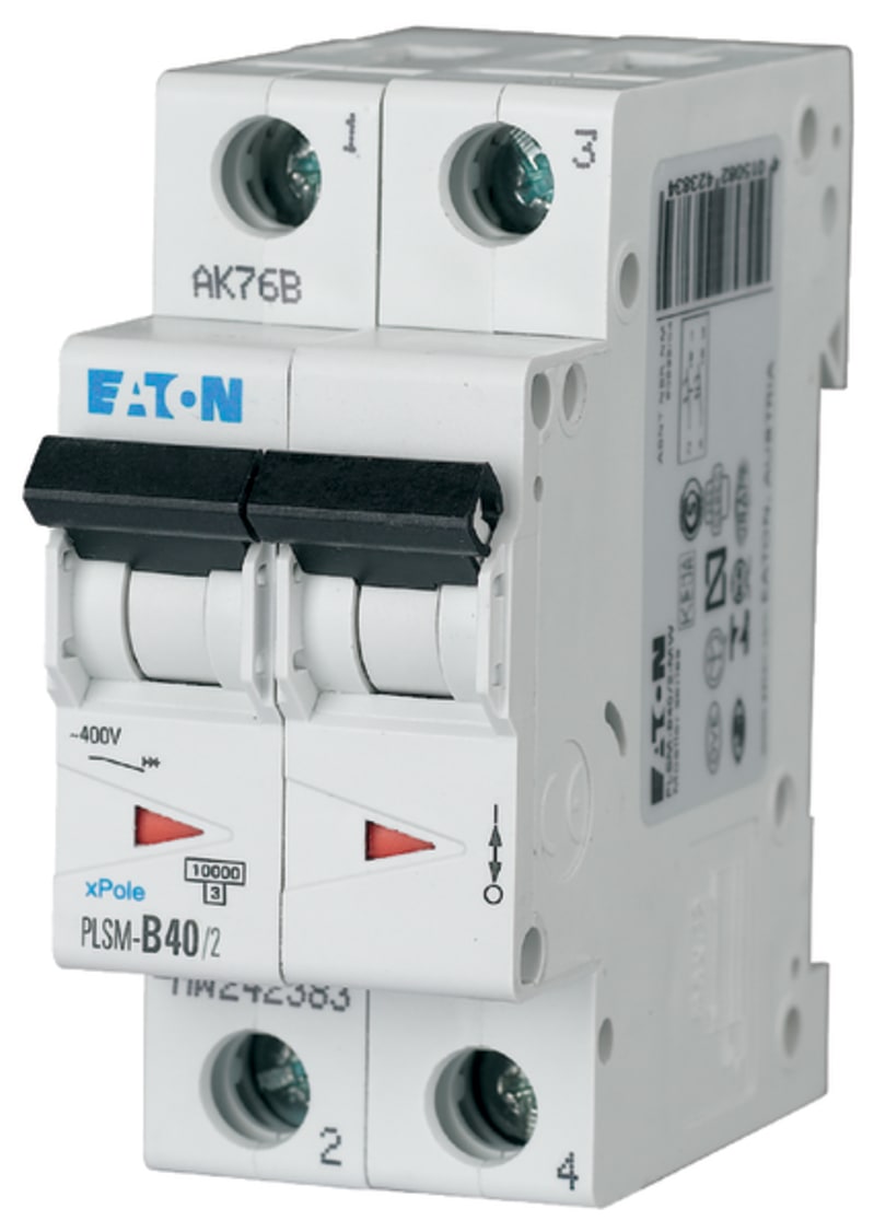 Eaton PLSM-OV40/2 Miniature Circuit Breaker — 2P, OV, 40 A, 10 kA