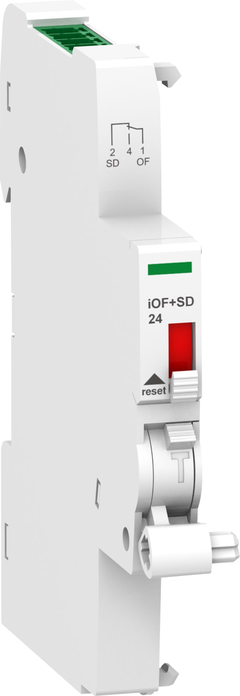 Schneider Electric Auxiliary contact, ACTI9 A9A, iOF+SD, 1 NO + 1 NC, 2MA to 100MA, 24VDC, TI24 connector on top (sold separately) A9A26897
