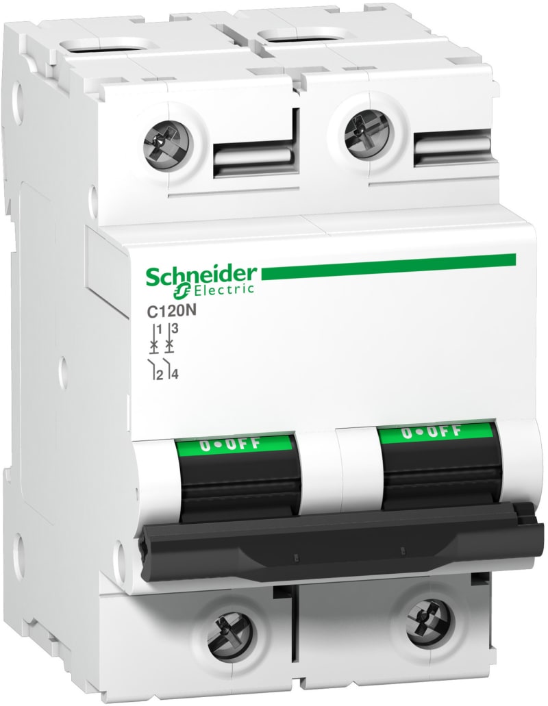 Schneider Electric Miniature circuit breaker (MCB), ACTI9 C120N, 2P, 63A, B curve, 10000A (IEC/EN 60898-1), 10KA (IEC/EN 60947-2) A9N18344