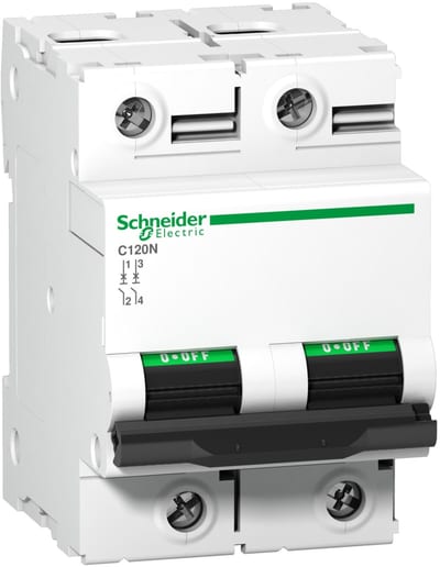 Schneider Electric Miniature circuit breaker (MCB), ACTI9 C120N, 2P, 80A, B curve, 10000A (IEC/EN 60898-1), 10KA (IEC/EN 60947-2) A9N18345