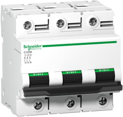 Schneider Electric Miniature circuit breaker (MCB), ACTI9 C120N, 3P, 125A, C curve, 10000A (IEC/EN 60898-1), 10KA (IEC/EN 60947-2) A9N18369