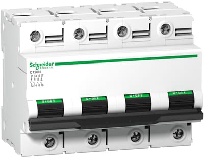 Schneider Electric Miniature circuit breaker (MCB), ACTI9 C120N, 4P, 100A, C curve, 10000A (IEC/EN 60898-1), 10KA (IEC/EN 60947-2) A9N18374