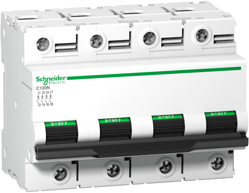 Schneider Electric Miniature circuit breaker (MCB), ACTI9 C120N, 4P, 125A, D curve, 10000A (IEC/EN 60898-1), 10KA (IEC/EN 60947-2) A9N18393