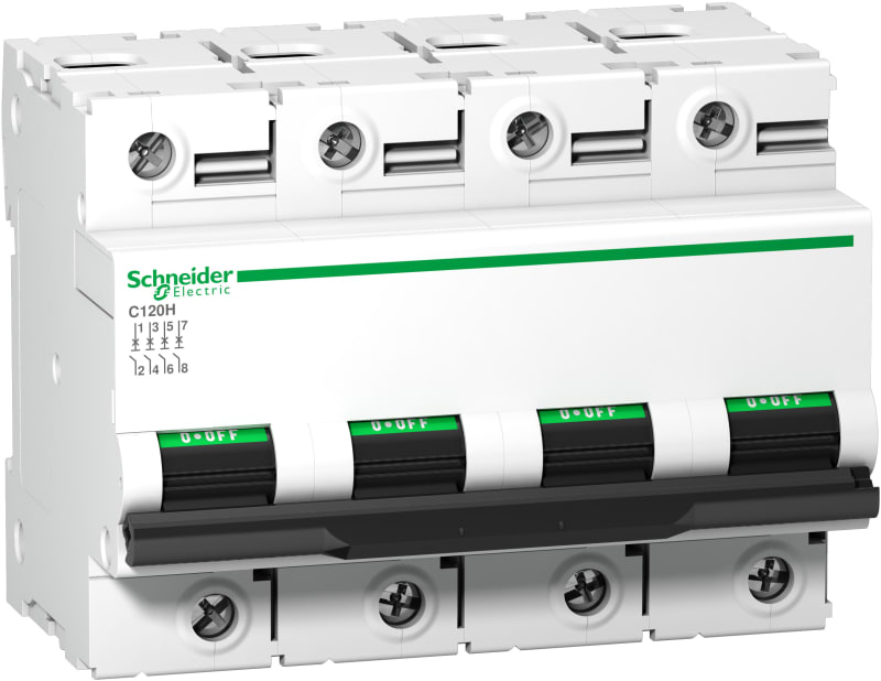 Schneider Electric Miniature circuit breaker (MCB), ACTI9 C120H, 4P, 100A, C curve, 15000A (IEC/EN 60898-1), 15KA (IEC/EN 60947-2) A9N18480