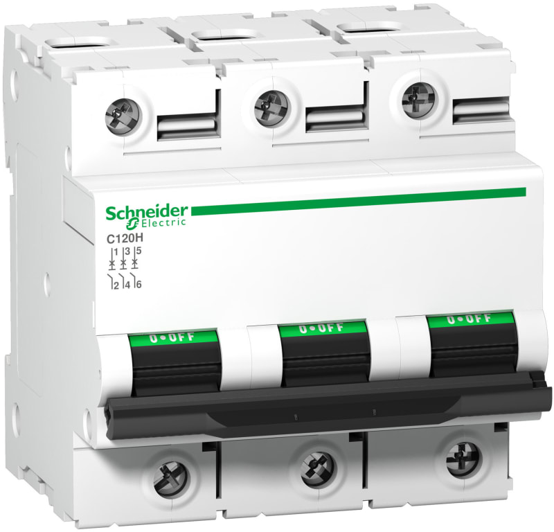 Schneider Electric Miniature circuit breaker (MCB), ACTI9 C120H, 3P, 63A, D curve, 15000A (IEC/EN 60898-1), 15KA (IEC/EN 60947-2) A9N18511