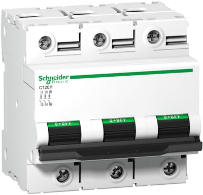 Schneider Electric Miniature circuit breaker (MCB), ACTI9 C120H, 3P, 63A, D curve, 15000A (IEC/EN 60898-1), 15KA (IEC/EN 60947-2) A9N18511