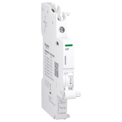Schneider Electric Auxiliary contact, ACTI9 A9A, iOF, 1 C/O, 100MA to 6A, 24VAC to 415VAC, 24VDC to 130VDC, top connection A9A26905