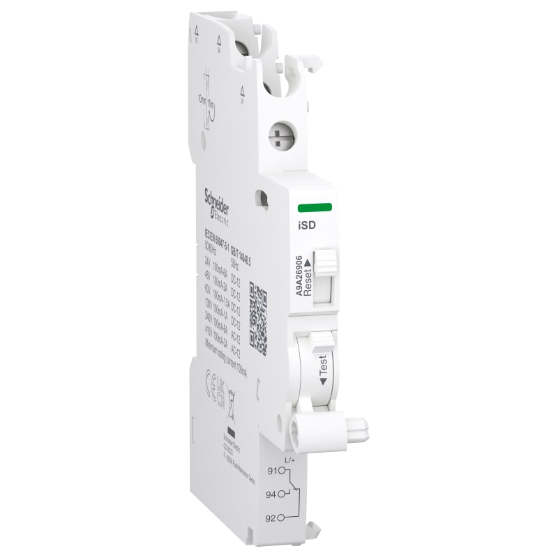 Schneider Electric Auxiliary contact, ACTI9 A9A, iSD, 1 C/O, 100MA to 6A, 24VAC to 415VAC, 24VDC to 130VDC, top connection A9A26906