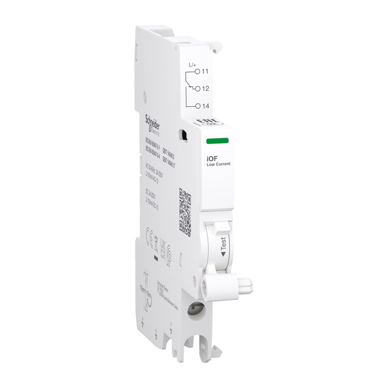 Schneider Electric A9A26914 Auxiliary contact, ACTI9 A9A, iOF, 1 C/O, 2MA to 100MA, 24VAC to 250VAC, 24VDC to 220VDC, bottom connection