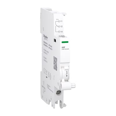 Schneider Electric A9A26914 Auxiliary contact, ACTI9 A9A, iOF, 1 C/O, 2MA to 100MA, 24VAC to 250VAC, 24VDC to 220VDC, bottom connection