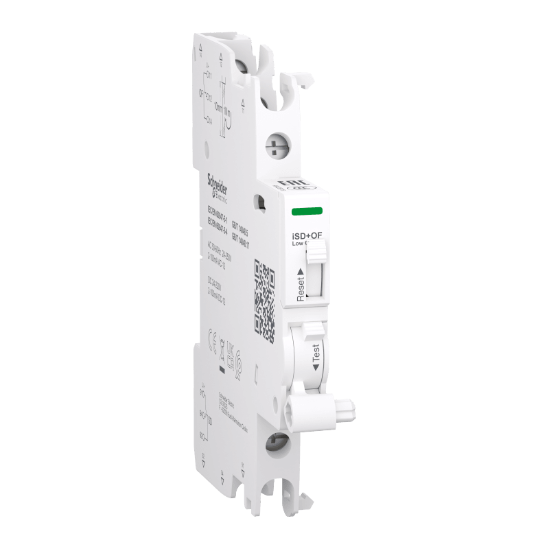 Schneider Electric Auxiliary contact, ACTI9 A9A, iSD+OF, 2 C/O, 2MA to 100MA, 24VAC to 250VAC, 24VDC to 220VDC, top and bottom connection A9A26919