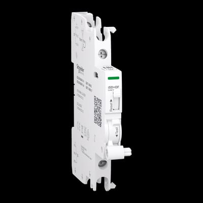 Schneider Electric Auxiliary contact, ACTI9 A9A, iSD+OF, 2 C/O, 2MA to 100MA, 24VAC to 250VAC, 24VDC to 220VDC, top and bottom connection A9A26919