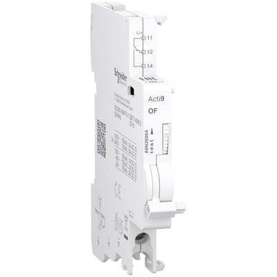 Schneider Electric A9N26904 Auxiliary contact, ACTI9 A9N, OF, 1 C/O, 100MA to 6A, 24VAC to 415VAC, 24VDC to 130VDC, bottom connection