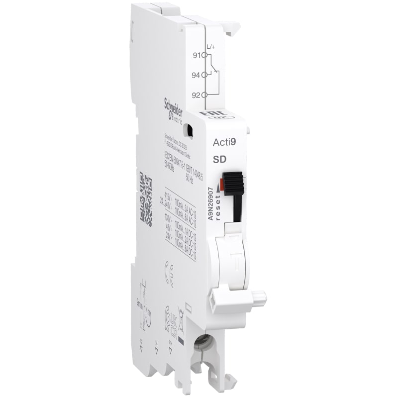 Schneider Electric Auxiliary contact, ACTI9 A9N, SD, 1 C/O, 100MA to 6A, 24-415 VAC, 24-130 VDC, bottom connection A9N26907