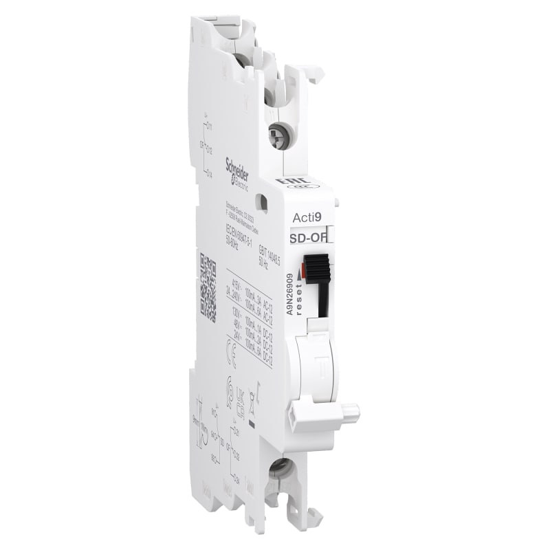 Schneider Electric Auxiliary contact, ACTI9 A9N, OF/SD+OF, 2 C/O, 100MA to 6A, 24VAC to 415VAC, 24VDC to 130VDC, top and bottom connection A9N26909