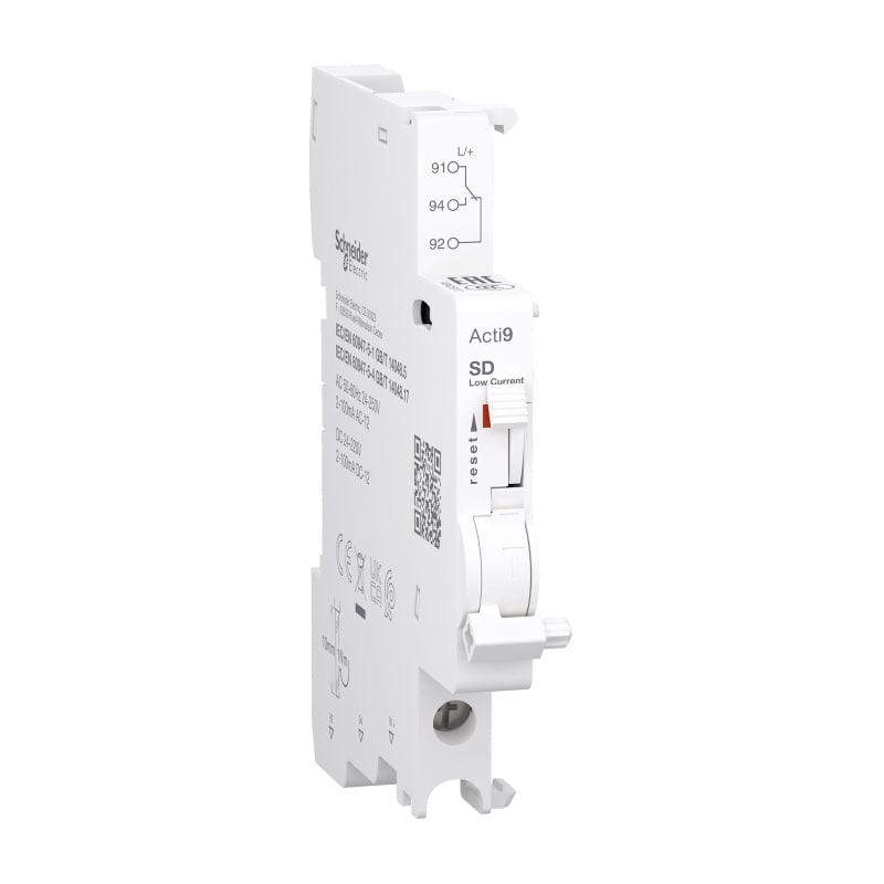 Schneider Electric Auxiliary contact, ACTI9 A9N, SD, 1 C/O, 2MA to 100MA, 24VAC to 250VAC, 24VDC to 220VDC, bottom connection A9N26917