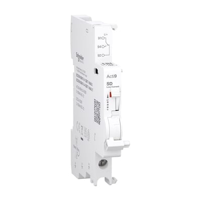 Schneider Electric Auxiliary contact, ACTI9 A9N, SD, 1 C/O, 2MA to 100MA, 24VAC to 250VAC, 24VDC to 220VDC, bottom connection A9N26917