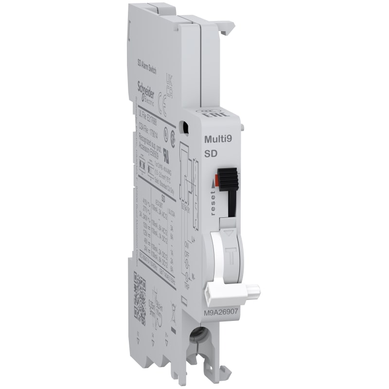 Schneider Electric Auxiliary contact, MULTI9 M9A, SD, 1 C/O, 100MA to 6A, 24VAC to 415VAC, 24VDC to 130VDC, bottom connection M9A26907