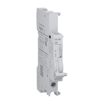 Schneider Electric Auxiliary contact, MULTI9 M9A, OF, 1 C/O, 2MA to 100MA, 24VAC to 250VAC, 24VDC to 220VDC, bottom connection M9A26914