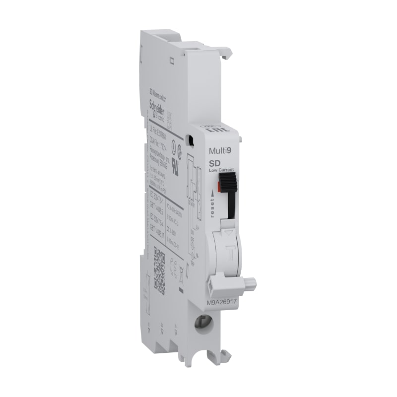 Schneider Electric Auxiliary contact, MULTI9 M9A, SD, 1 C/O, 2MA to 100MA, 24VAC to 250VAC, 24VDC to 220VDC, bottom connection M9A26917
