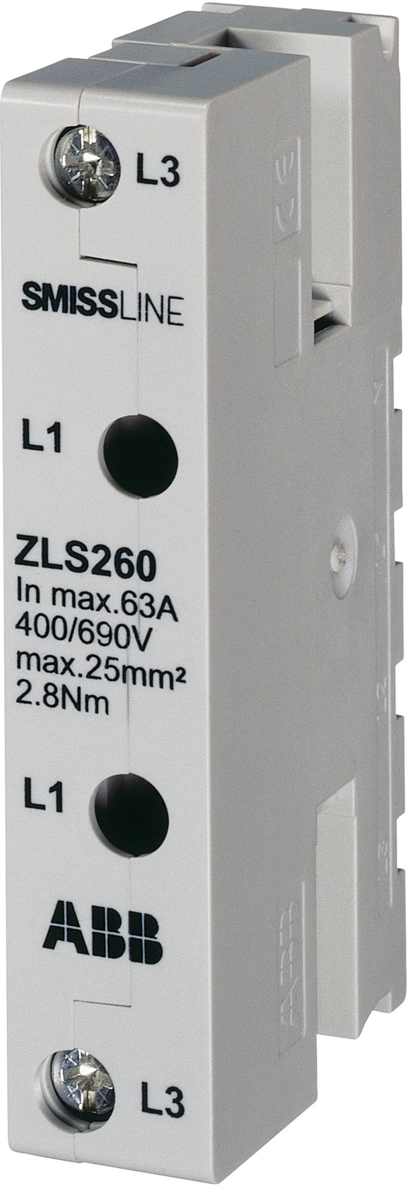 ABB the ZLS260 is an Incoming terminal block with L1, L3, 63 A 2CCA205305R0001