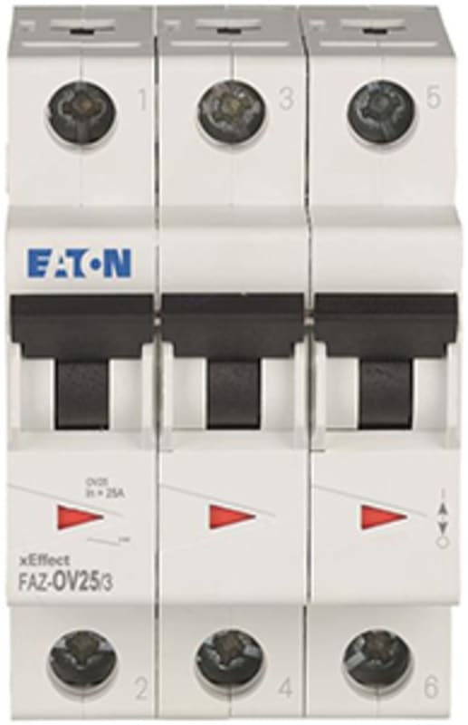 Eaton FAZ-OV25/3 Miniature Circuit Breaker — 3P, OV, 25 A, 15 kA