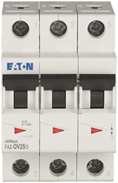 Eaton FAZ-OV25/3 Miniature Circuit Breaker — 3P, OV, 25 A, 15 kA
