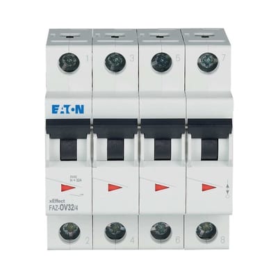 Eaton FAZ-OV32/4 Miniature Circuit Breaker — 4P, OV, 32 A, 15 kA