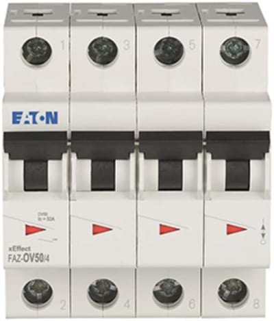 Eaton FAZ-OV50/4 Miniature Circuit Breaker — 4P, OV, 50 A, 15 kA