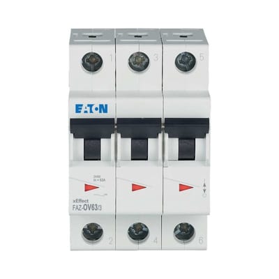 Eaton FAZ-OV63/3 Miniature Circuit Breaker — 3P, OV, 63 A, 15 kA