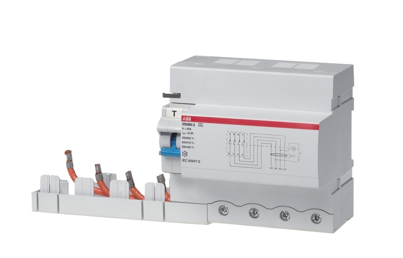 ABB DDA804 RCD Block — 4-Pole, Type A, 63 A, 500 mA, Instantaneous, for S800 MCB (2CSB804101R4630)