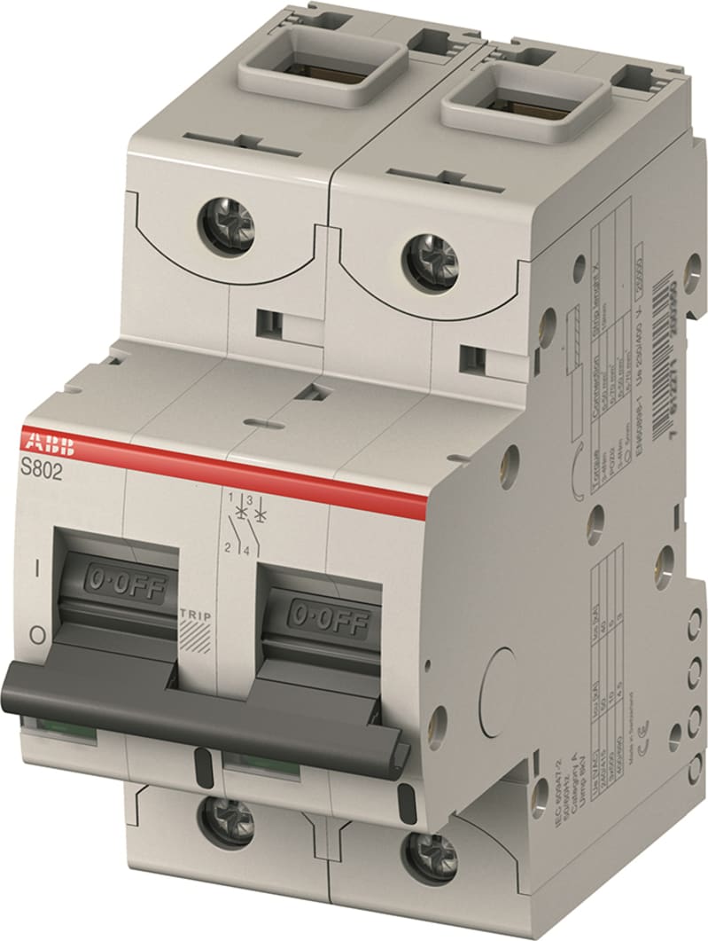 ABB S802S-D6 Miniature Circuit Breaker — 2P, Type D, 6 A, 50 kA