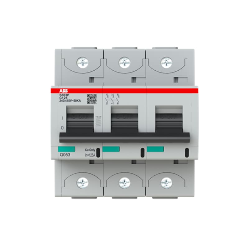 ABB S803P-C125 Miniature Circuit Breaker — 3P, Type C, 125 A, 50 kA