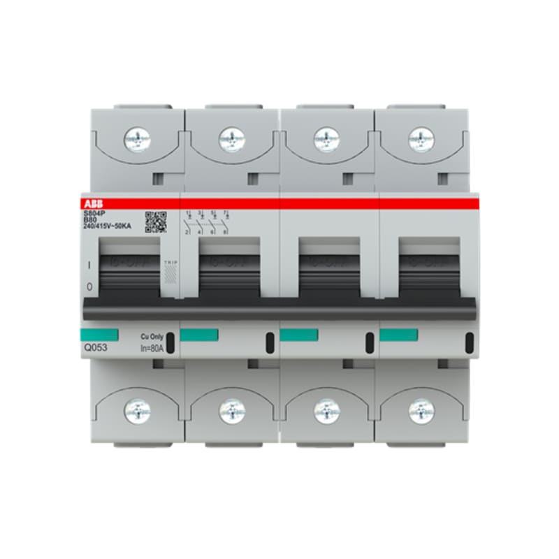 ABB S804P-B80 Miniature Circuit Breaker — 4P, Type B, 80 A, 50 kA
