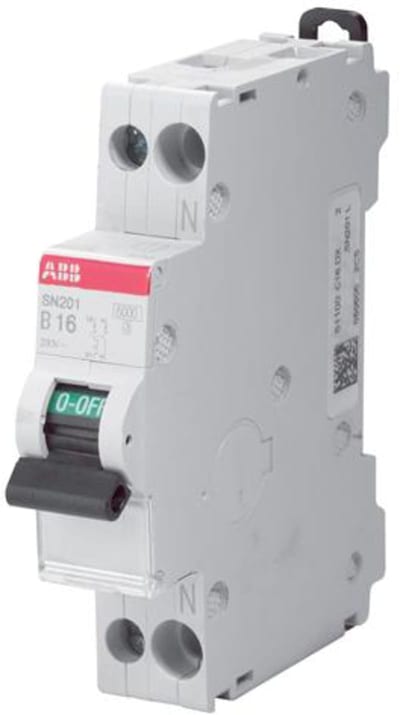 ABB SN201-B16 Miniature Circuit Breaker — 1P+N, Type B, 16 A, 6 kA