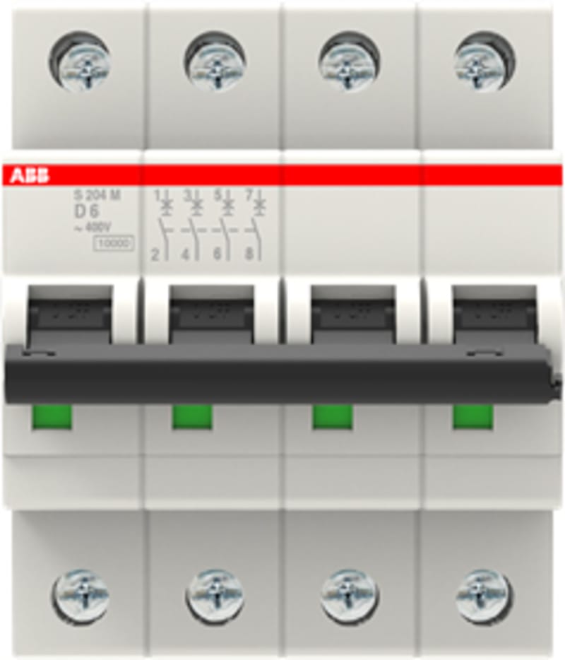 ABB S204M-D6 Miniature Circuit Breaker — 4P, Type D, 6 A, 10 kA