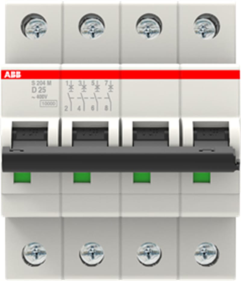 ABB S204M-D25 Miniature Circuit Breaker — 4P, Type D, 25 A, 10 kA