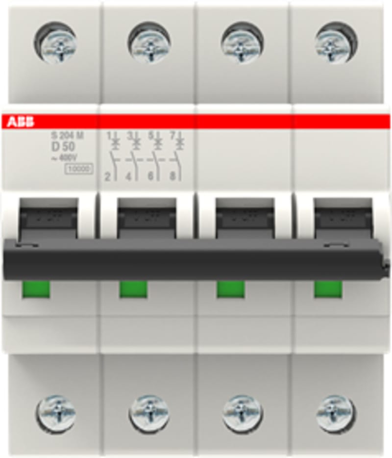 ABB S204M-D50 Miniature Circuit Breaker — 4P, Type D, 50 A, 10 kA