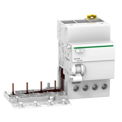 Schneider Electric Add-on residual current device, ACTI9 Vigi IC60, 4P, 25A, A type, instantaneous, 30MA, 400...415VAC A9V51425