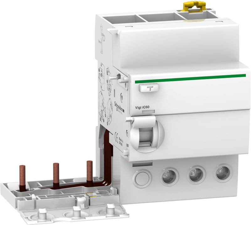 Schneider Electric Add-on residual current device, ACTI9 Vigi IC60, 3P, 40A, A-SI type, instantaneous, 30MA, 400...415VAC A9V61340
