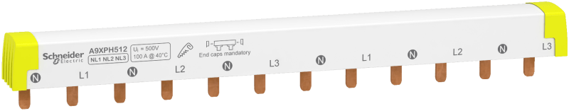 Schneider Electric ACTI9 - comb busbar - 3L+N balanced - 18 mm pitch - 12 modules - 100 A A9XPH512