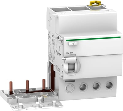 Schneider Electric Add-on residual current device, ACTI9 Vigi IC60, 3P, 63A, A-SI type, selective, 300MA, 230...415VAC A9V65363