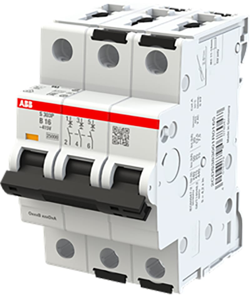 ABB S303P-B16 Miniature Circuit Breaker — 3P, Type B, 16 A, 25 kA