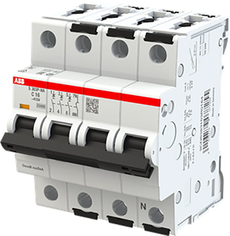 ABB S303P-C16 Miniature Circuit Breaker — 3P, Type C, 16 A, 25 kA 2CDS383103R0164