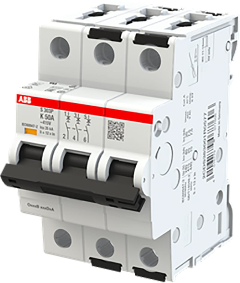 ABB S303P-K50 Miniature Circuit Breaker — 3P, Type K, 50 A, 25 kA