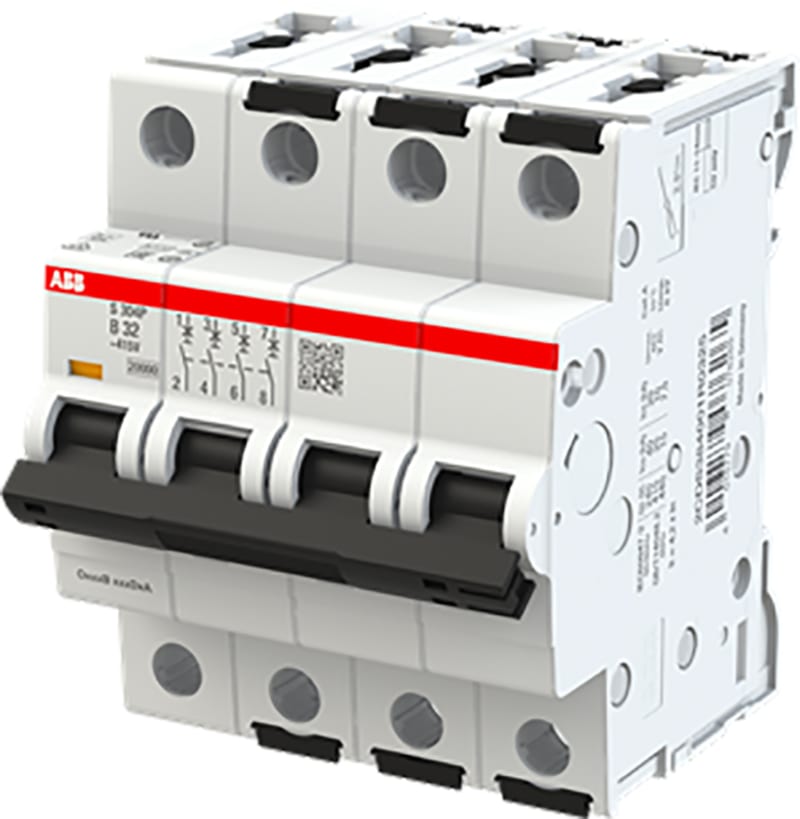 ABB S304P-B32 Miniature Circuit Breaker — 4P, Type B, 32 A, 25 kA