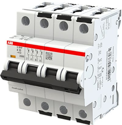 ABB S304P-B32 Miniature Circuit Breaker — 4P, Type B, 32 A, 25 kA